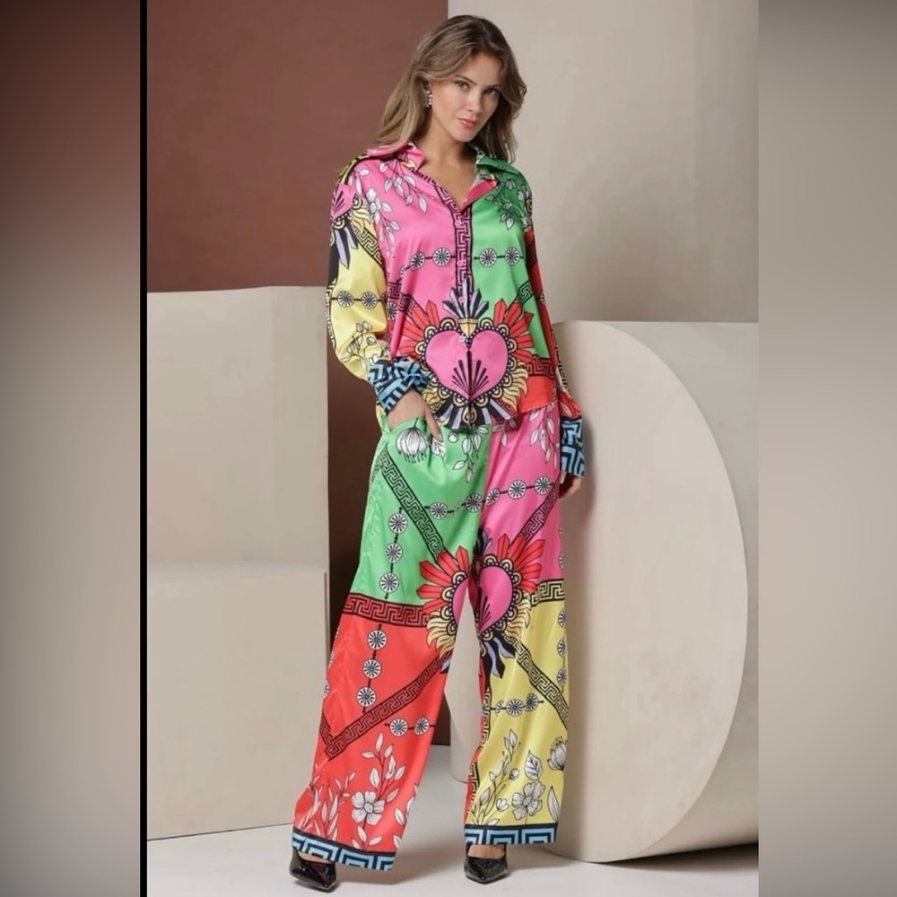 Absolutely Fabulous Patchwork Colorful Pant and Shirt Set
